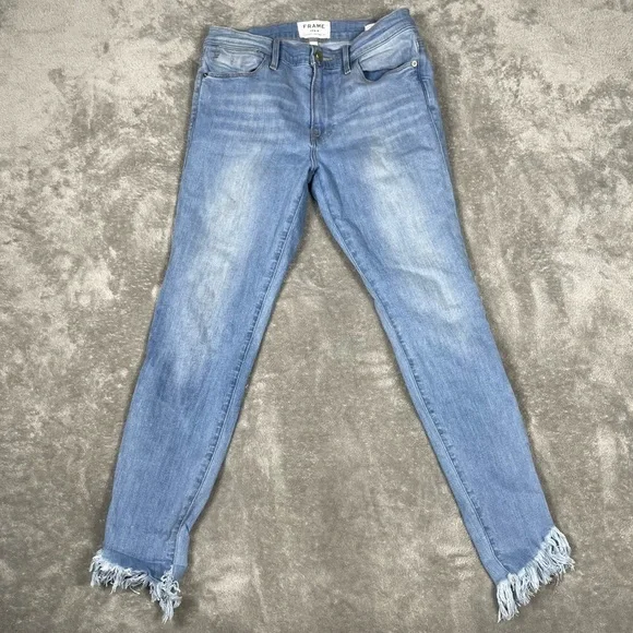 Frame Jeans Womens 27 Le High Skinny Shredded Chewed Raw Hem Distressed Punk 90s - Picture 2 of 12